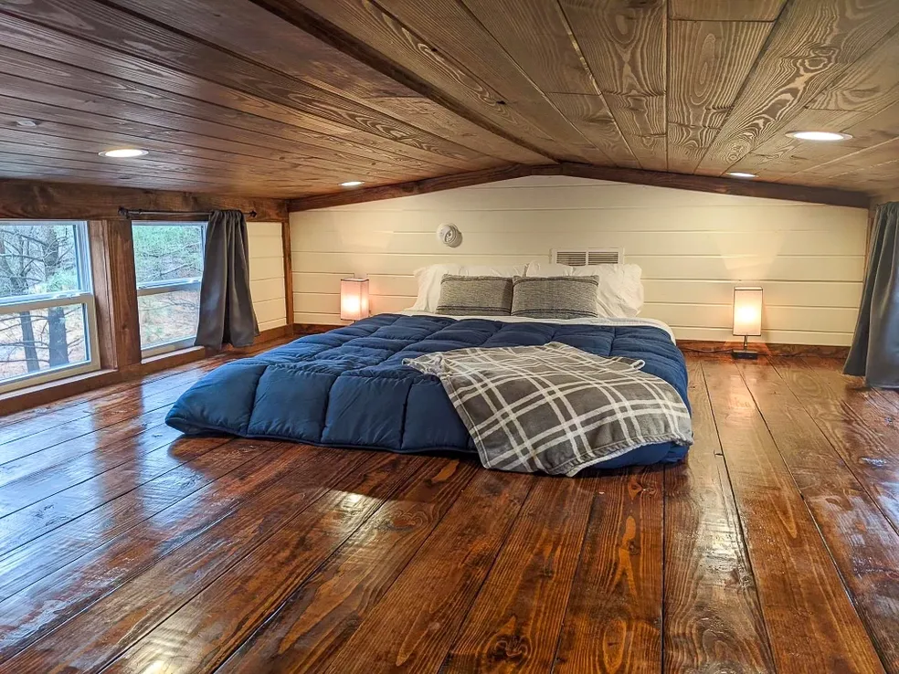 Cozy bedroom inside a Park Model RV